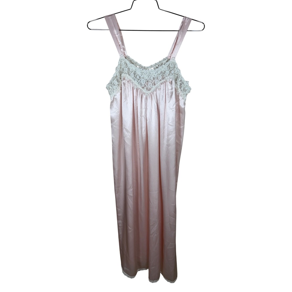 Vintage Carole Hochman Pink Satin Lace Nightgown ILGWU Made in USA Medium
